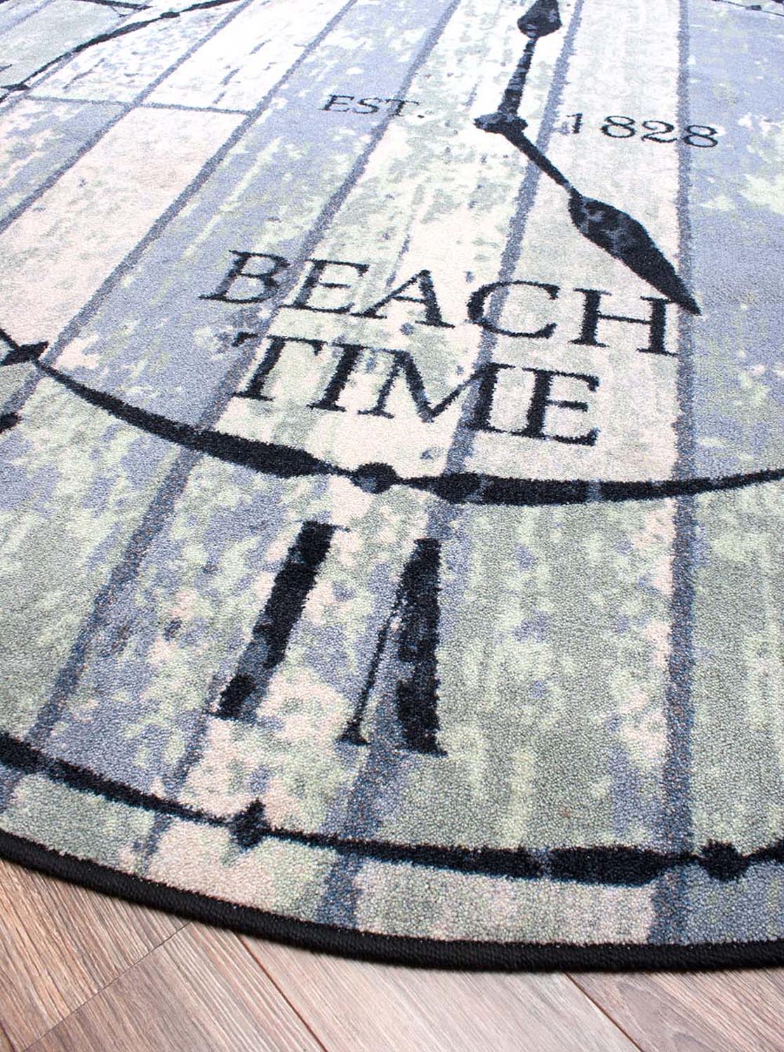 Beach Time - Distressed: Coastal Clock Scene Area Rug for Relaxation.